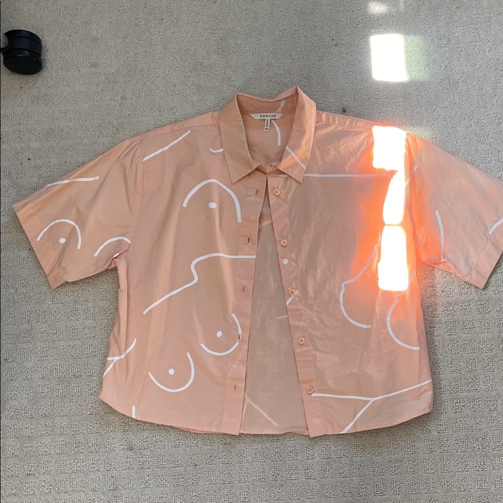 Peach Short Sleeve Shirt with Abstract Design